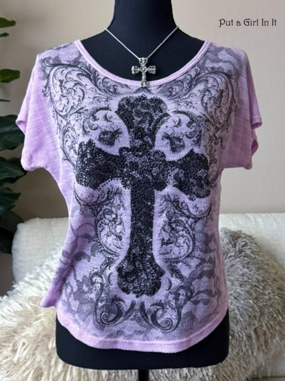 Vocal Apparel women's crystal pink cross cropped dolman short shirt s m l xl